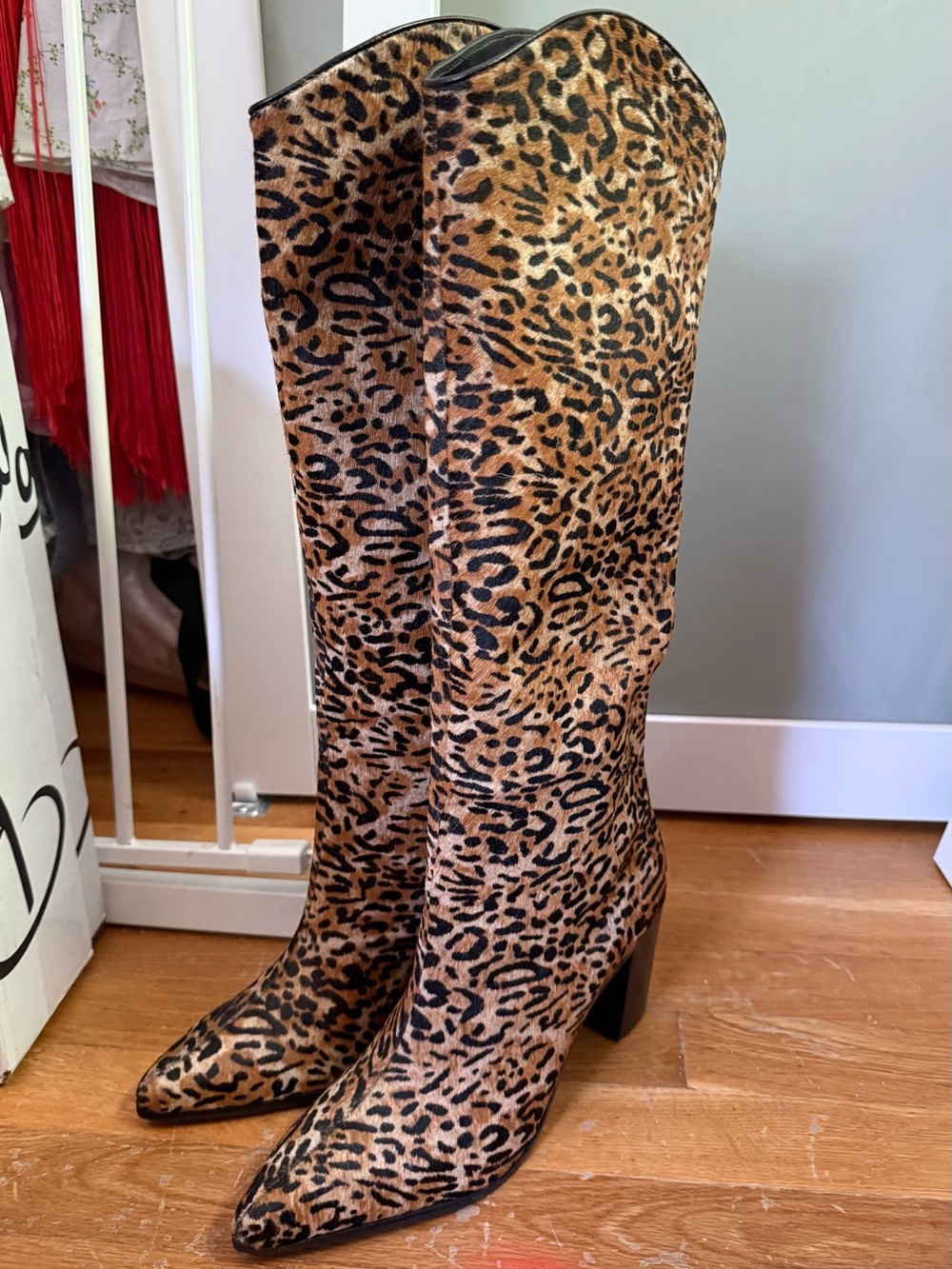 NWOT Leopard block heel boots